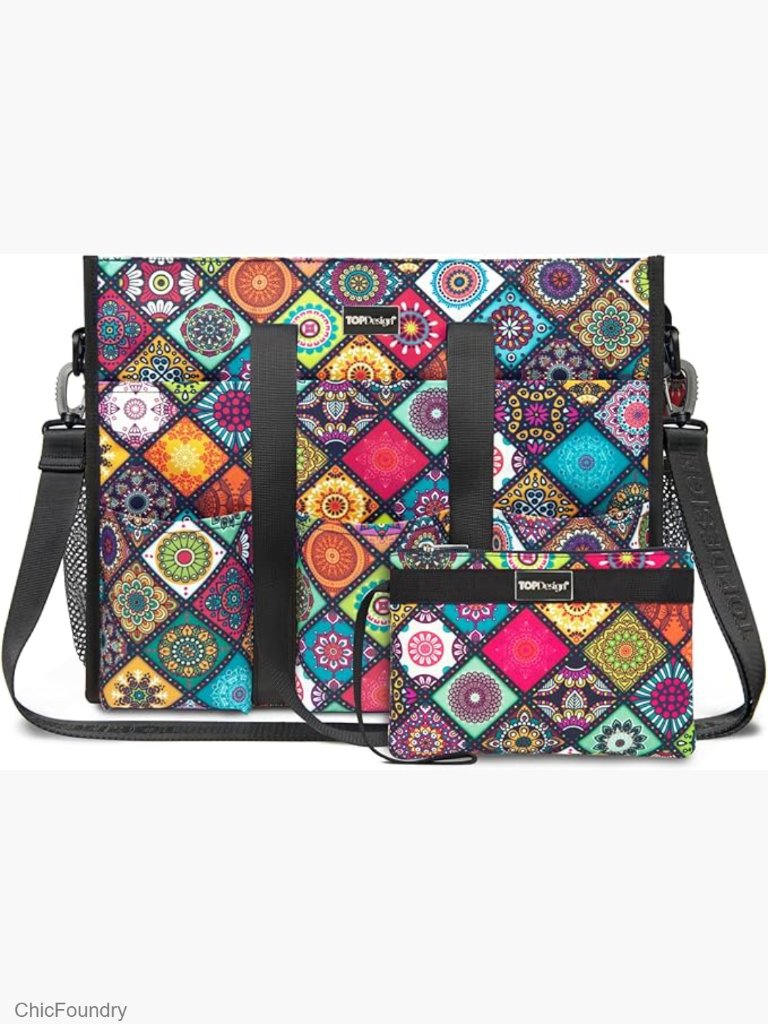 Utility Water Resistant Tote Bag With 22 Pockets, Top Zipper, Bottom Support
